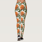 Leggings Roses oranges vives avec des feuilles vertes (Dos)
