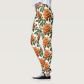 Leggings Roses oranges vives avec des feuilles vertes (Gauche)