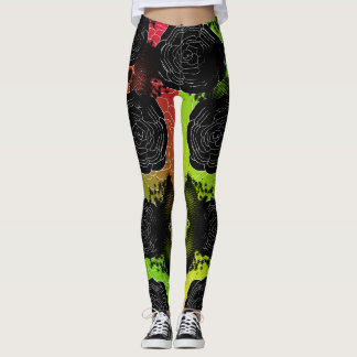 Leggings Roses-Rasta souillés par noir