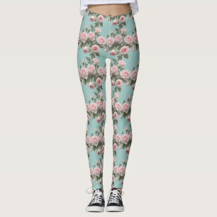 Leggings Roses roses bébé avec feuilles vert sauge