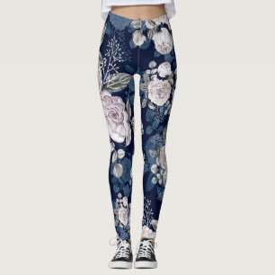 Leggings Roses roses roses Bleu foncé : Vintage