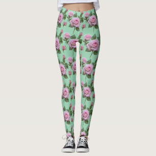 Leggings Roses roses tendres avec des reflets de lavande su