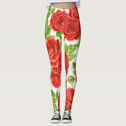 Leggings Roses rouges aquarelle transparente motif (Devant)