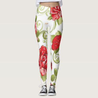Leggings Roses rouges avec les Tendrils. de