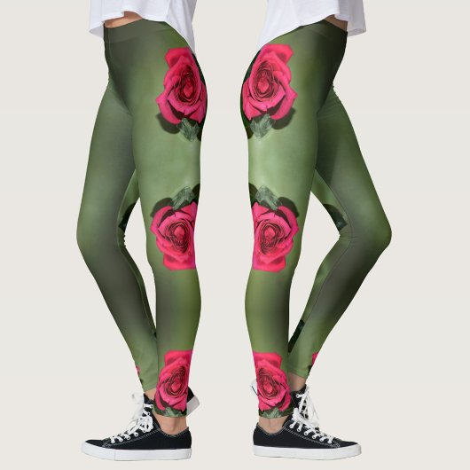 Leggings Roses rouges classiques Élégant vert floral