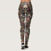 Leggings Roses rouges Crânes celtiques Vert Feuille Nature (Dos)