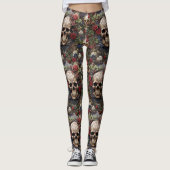 Leggings Roses rouges Crânes celtiques Vert Feuille Nature (Devant)