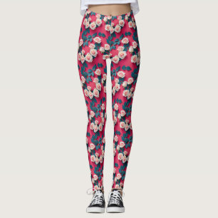 Leggings Roses Rouges Et Blanches