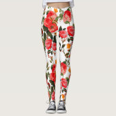 Leggings ROSES ROUGES ET BOUTEILLES JAUNES Floral blanc (Devant)
