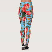 Leggings ROSES ROUGES ET BOUTTERFLIES JAUNES Floral Bleu (Dos)