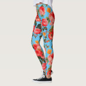 Leggings ROSES ROUGES ET BOUTTERFLIES JAUNES Floral Bleu (Gauche)