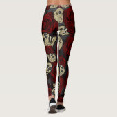 Leggings Roses rouges et crânes gris noir floral gothique (Dos)