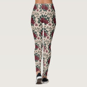 Leggings Roses rouges foncés avec des feuilles vertes (Dos)
