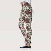Leggings Roses rouges foncés avec des feuilles vertes (Gauche)