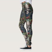 Leggings Roses rouges gothiques Fleurs bleues Crânes celtiq (Gauche)