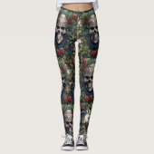 Leggings Roses rouges gothiques Fleurs bleues Crânes celtiq (Devant)