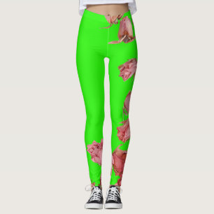 LEGGINGS ROSES ROUGES NATURELLES SUR NEON GREEN