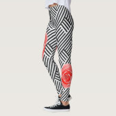 Leggings Roses Rouges Rayures Noires et Blanches (Gauche)