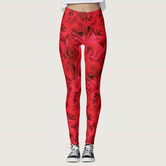 Leggings Roses rouges répétition motif floral (Devant)