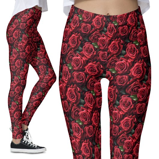 Leggings Roses Rouges Romantiques Gothique Alternative Flor
