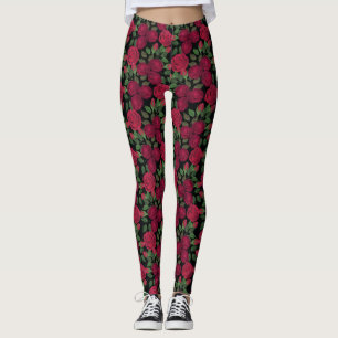 Leggings Roses rouges sur noir.