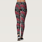 Leggings Roses Rouges Sur Un Fond Noir (Dos)