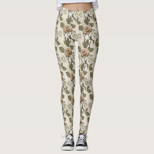 Leggings Roses sépia inspirées de l'ancien avec des feuille