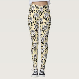 Leggings Roses simples noires et blanches dans un style gra