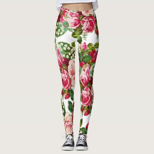 Leggings Roses vintages de pays rouge-rose botanique (Devant)