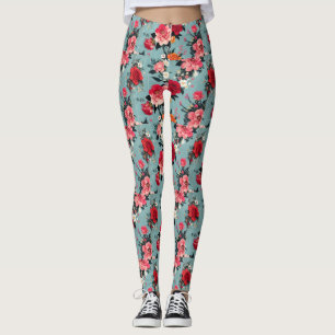 Leggings Roses vintages et fleurs sur un Arrière - plan ble