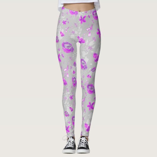 Leggings Roses Violet Clair (Devant)