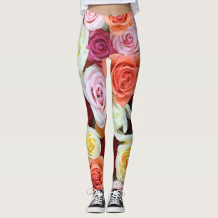 Leggings Roses violettes et blanches roses
