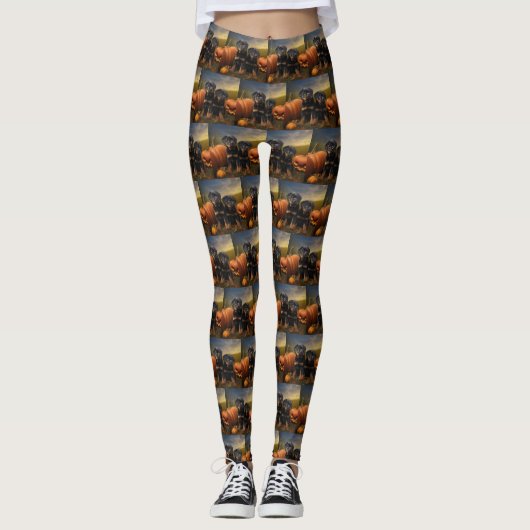 Leggings Rottweiler Chiot Automne Citrouille de plaisir (Devant)