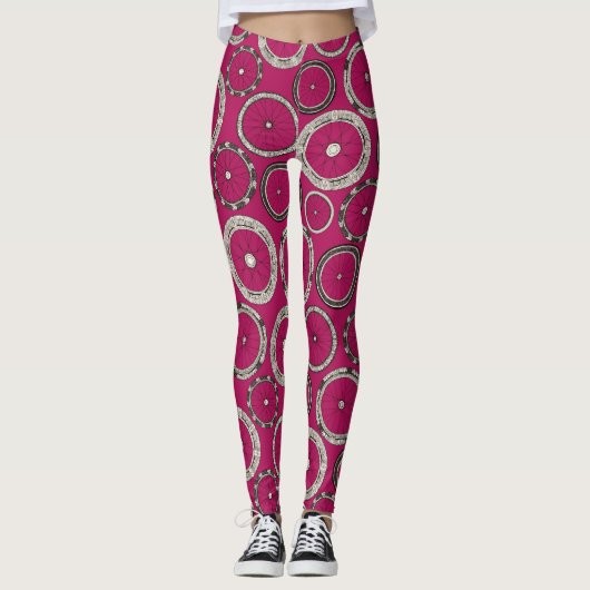 Leggings roues moto rose (Devant)