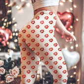 Leggings Rouge à lèvres blanc et rouge Empreinte de baiser
