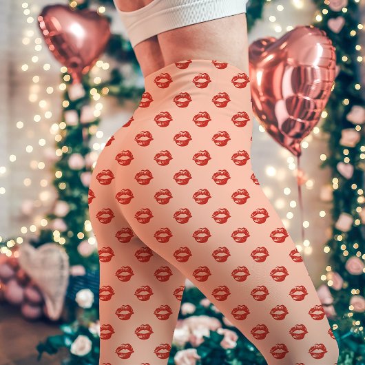Leggings Rouge à Lèvres Empreinte de Baiser Pêche