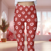 Leggings Rouge à Lèvres Rose Empreinte de Baiser Rouge