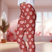 Leggings Rouge à Lèvres Rose Empreinte de Baiser Rouge