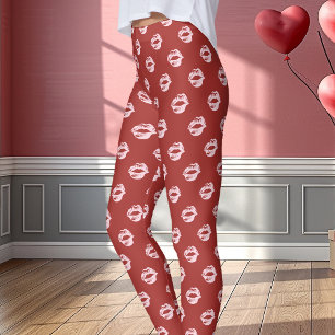 Leggings Rouge à Lèvres Rose Empreinte de Baiser Rouge