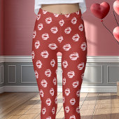 Leggings Rouge à Lèvres Rose Empreinte de Baiser Rouge