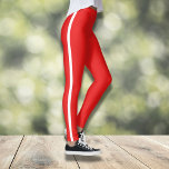 Leggings Rouge avec Blancs rayés<br><div class="desc">Élevez votre entraînement ou votre style décontracté avec ces leggings rouges audacieux et vibrants avec une bande blanche classique. Conçus pour le confort et la durabilité, ces leggings sont parfaits pour une séance de gym, un cours de yoga ou une journée de détente. La taille haute offre une silhouette flatteuse,...</div>