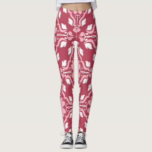 Leggings Rouge, beige à fleurs, papier peint motif sans cou