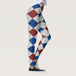 Leggings Rouge, Blanc, Bleu Argyle Juillet 4 Paillettes