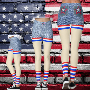 Leggings Rouge, Blanc, Bleu Denim Patriotique ressemble à u