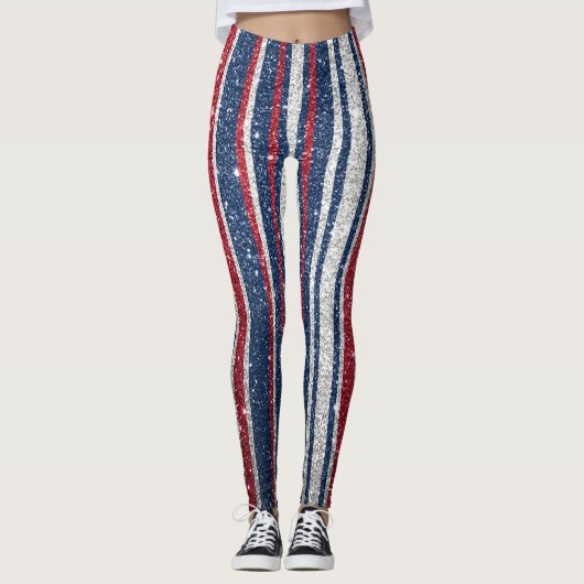 Leggings Rouge Blanc Bleu Parties scintillant Stripes tenda (Devant)