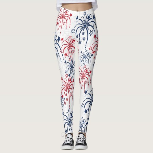Leggings Rouge blanc et bleu 4 juillet feux d'artifice (Devant)