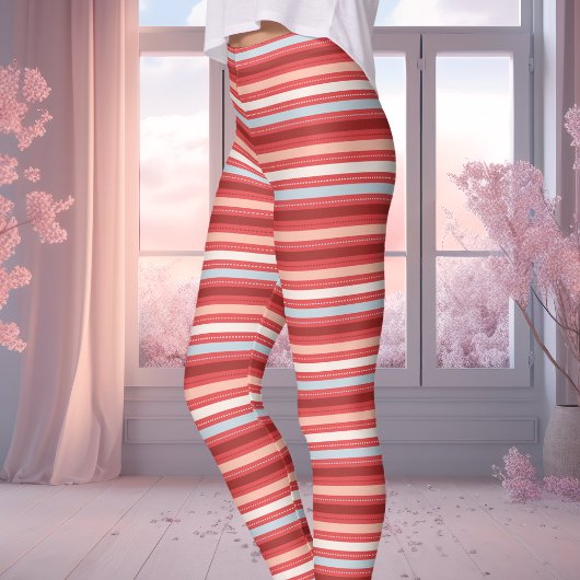 Leggings Rouge, Blanc et Bleu Saint-Valentin Rayé