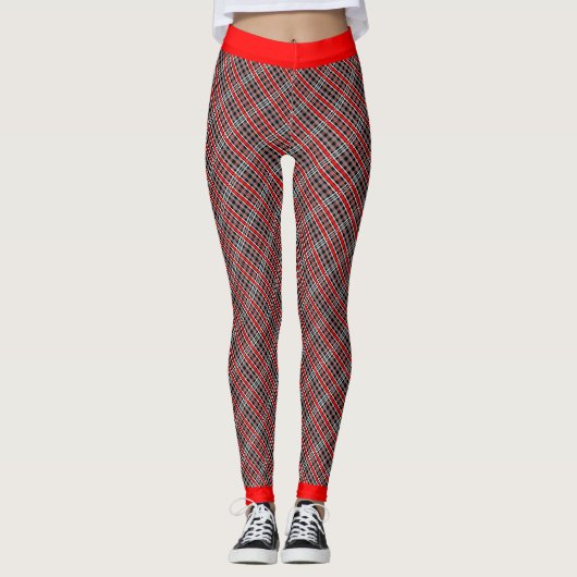 Leggings Rouge blanc et noir non conventionnel PLAID (Devant)
