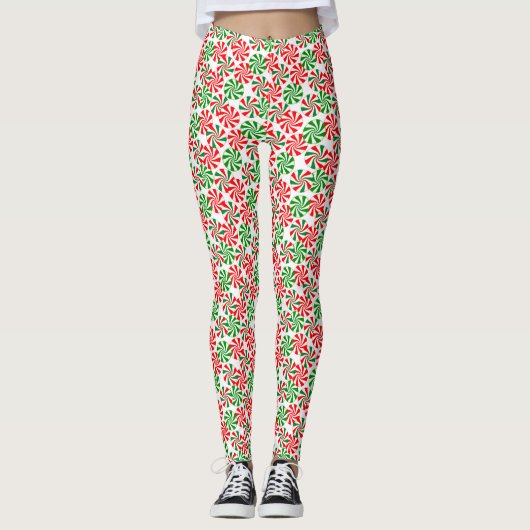 Leggings Rouge blanc et vert Peppermenthe Motif (Devant)
