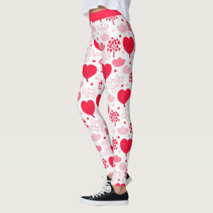 Leggings Rouge & blanc Valentine's arbre forme coeurs motif